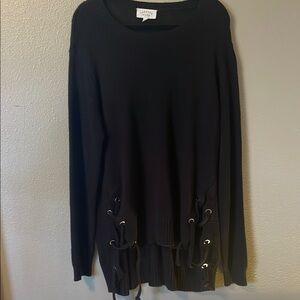 Sanctuary Black Sweater with Lace-Up Detail